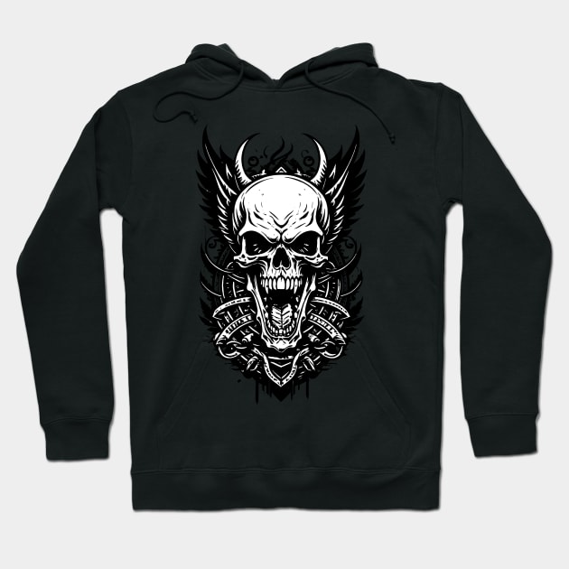 Skull Face Ink Artwork Hoodie by DeathAnarchy